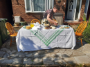 Having a VE Day tea in the front garden